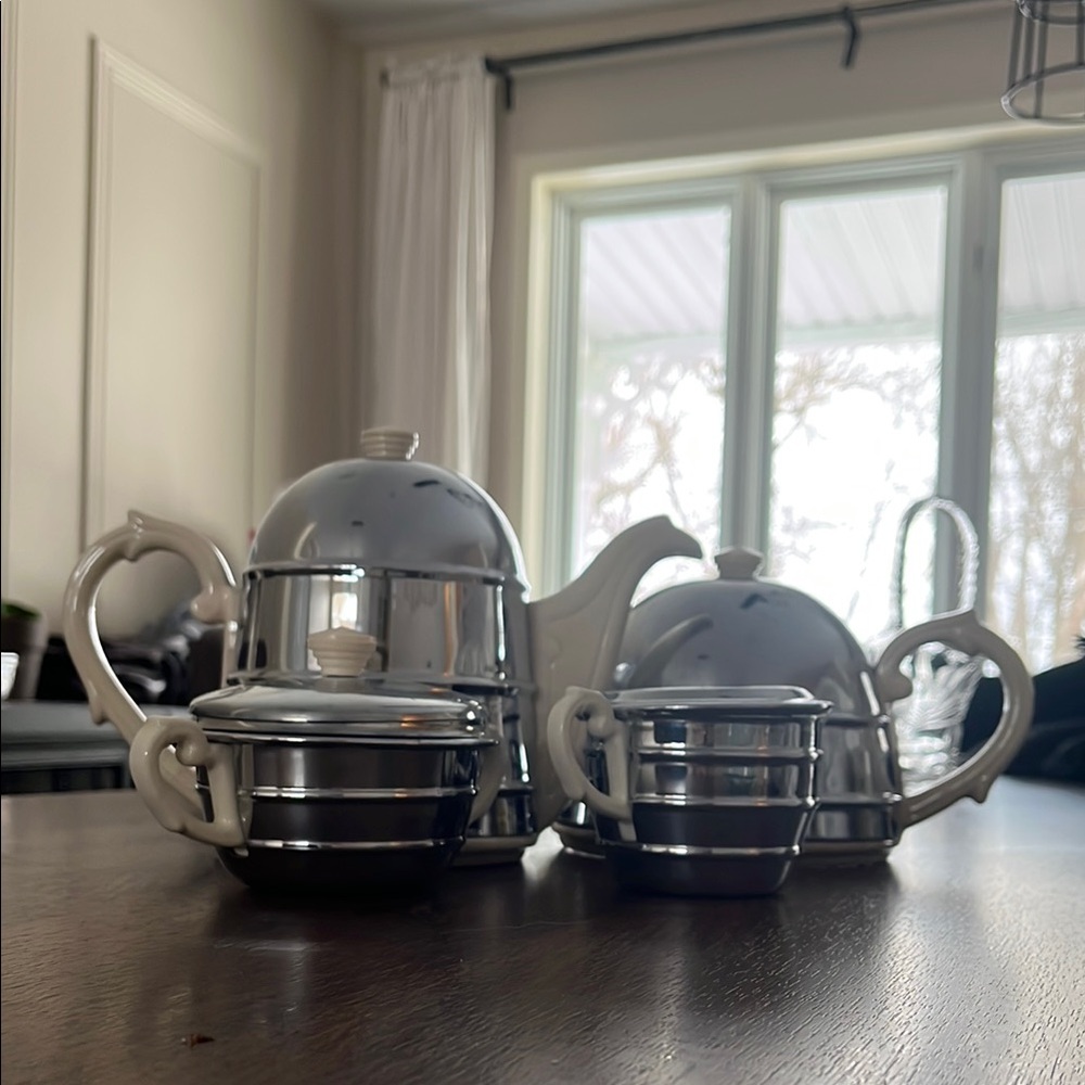 Elegant Silver and off white Tea Set england